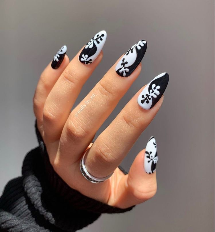 black and white yin yang nail art
