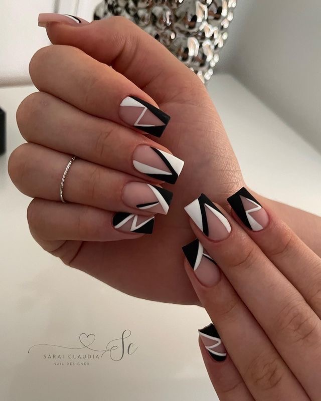 black and white minimal nail art